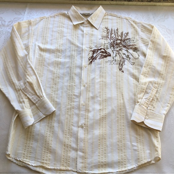 KOMAN Sport Men’s Size XL Cream/White Button-Down Shirt Western Embroidered Top - Picture 1 of 15